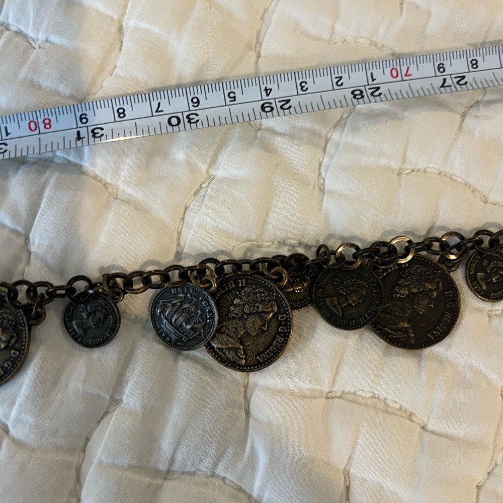 Vintage Coin Charm belt womens bronze color